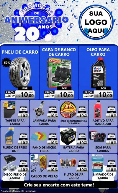Modelo de Encarte para Encarte Grande com o tema Promoção de Aniversário - 20 Anos para Auto peças