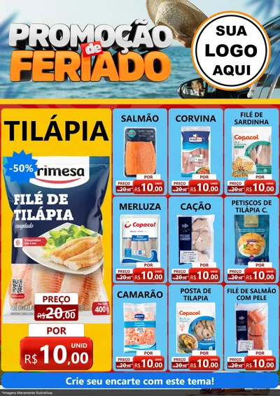 Modelo de Encarte para Encarte A4 Vertical com o tema Promoção de Feriado para Peixaria