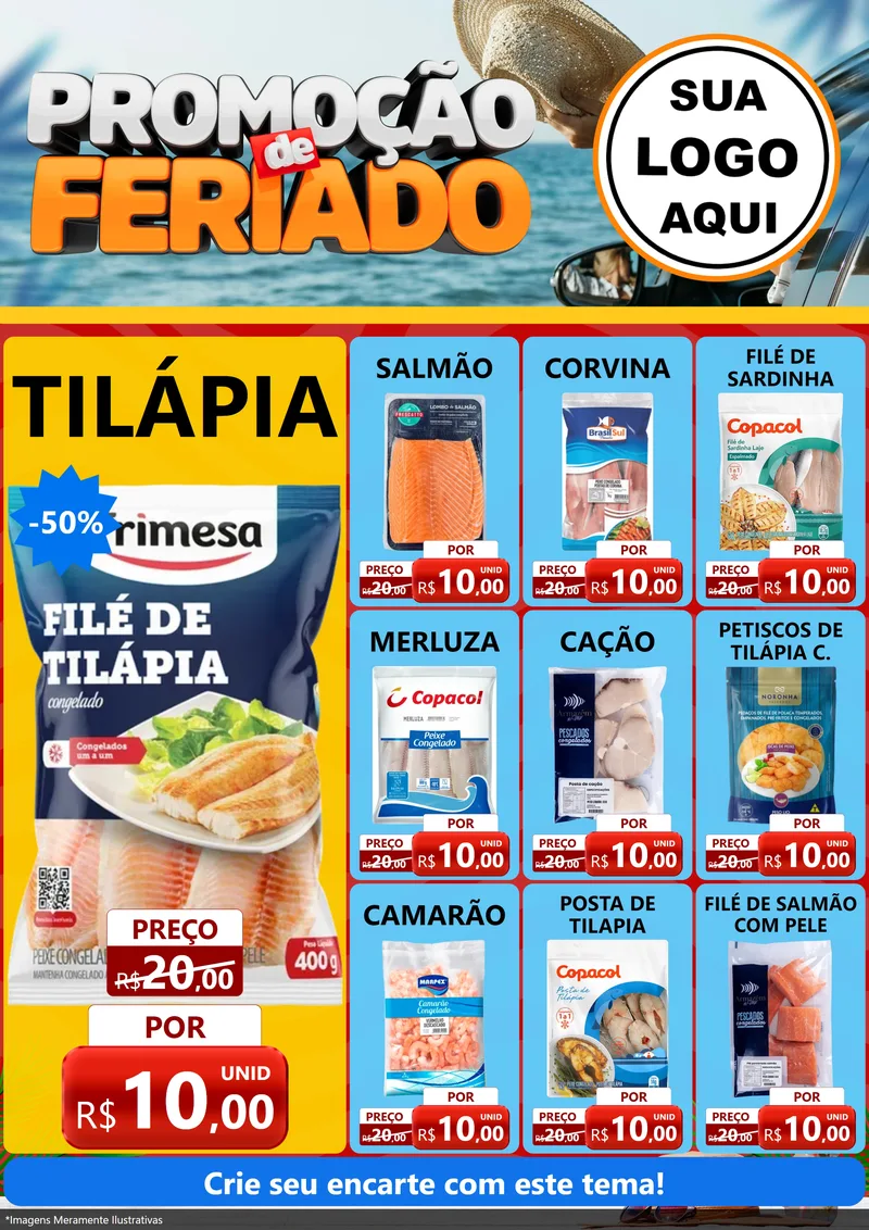 Modelo de Encarte para Encarte A4 Vertical com o tema Promoção de Feriado para Peixaria