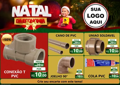 Modelo de Encarte para Encarte A4 Horizontal com o tema Natal da Economia para Tubos e conexões