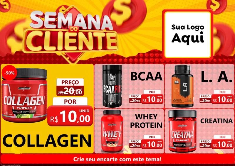 Modelo de Encarte para Encarte A4 Horizontal com o tema Semana do Cliente para Suplementos alimentares