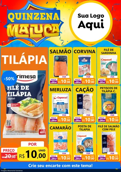 Modelo de Encarte para Encarte A4 Vertical com o tema Quinzena Maluca para Peixaria