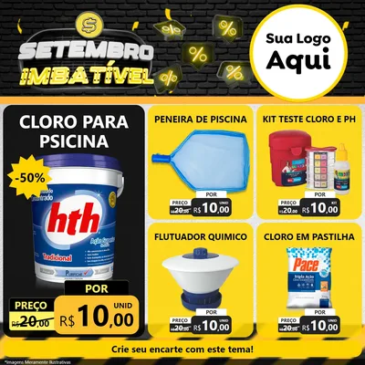 Modelo de Rede Social para Feed Facebook com o tema Setembro Imbatível para Produtos para Piscina