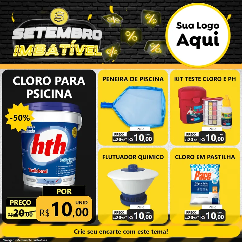 Modelo de Rede Social para Feed Facebook com o tema Setembro Imbatível para Produtos para Piscina