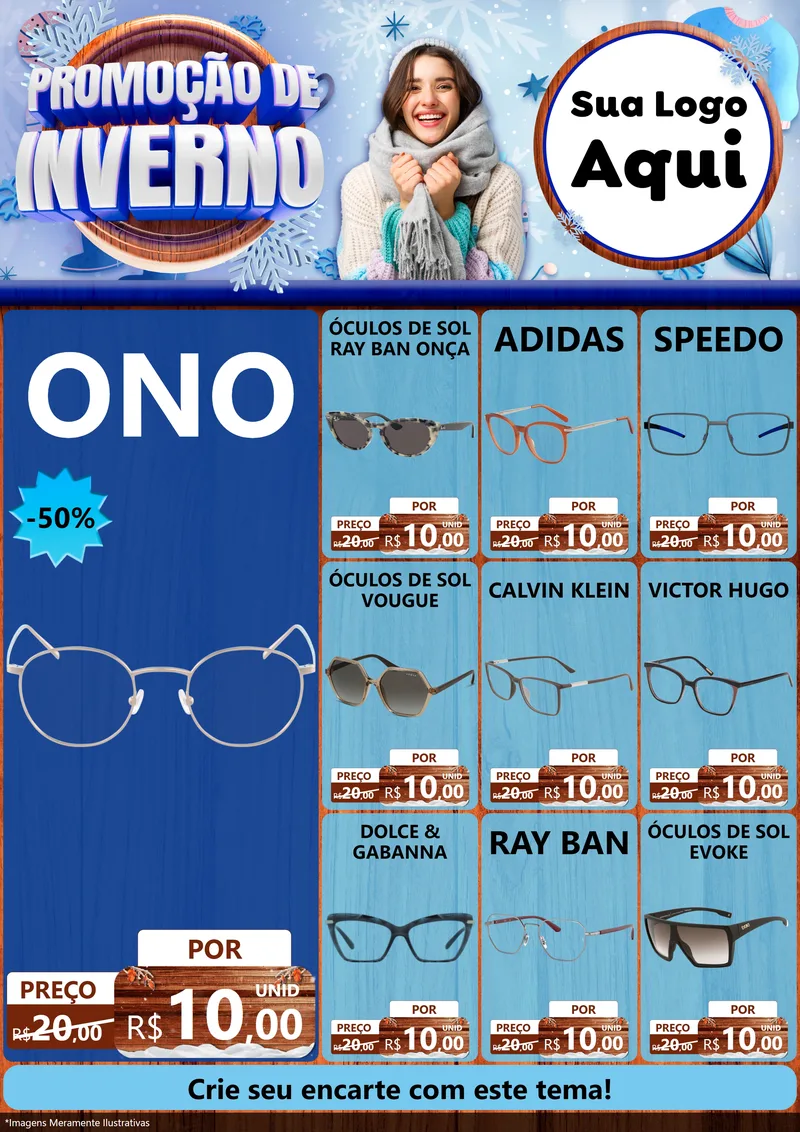 Modelo de Encarte para Encarte A4 Vertical com o tema Promoção de Inverno para Óticas