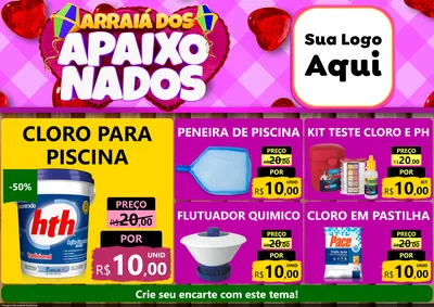 Modelo de Encarte para Encarte A4 Horizontal com o tema Arraiá dos Apaixonados para Produtos para Piscina