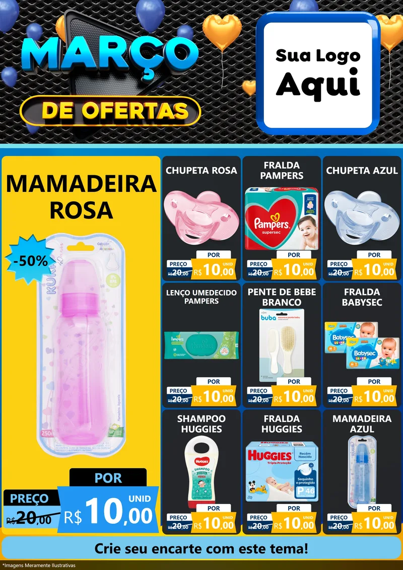 Modelo de Encarte para Encarte A4 Vertical com o tema Março de Ofertas para Bebês