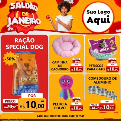 Modelo de Rede Social para Feed Facebook com o tema Saldão de Janeiro para Pet Shop