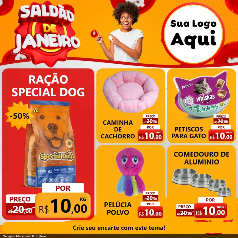 Modelo de Rede Social para Feed Facebook com o tema Saldão de Janeiro para Pet Shop