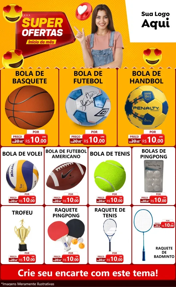 Modelo de Encarte para Encarte Grande com o tema Super Ofertas Inicio De mês para Artigos Esportivos