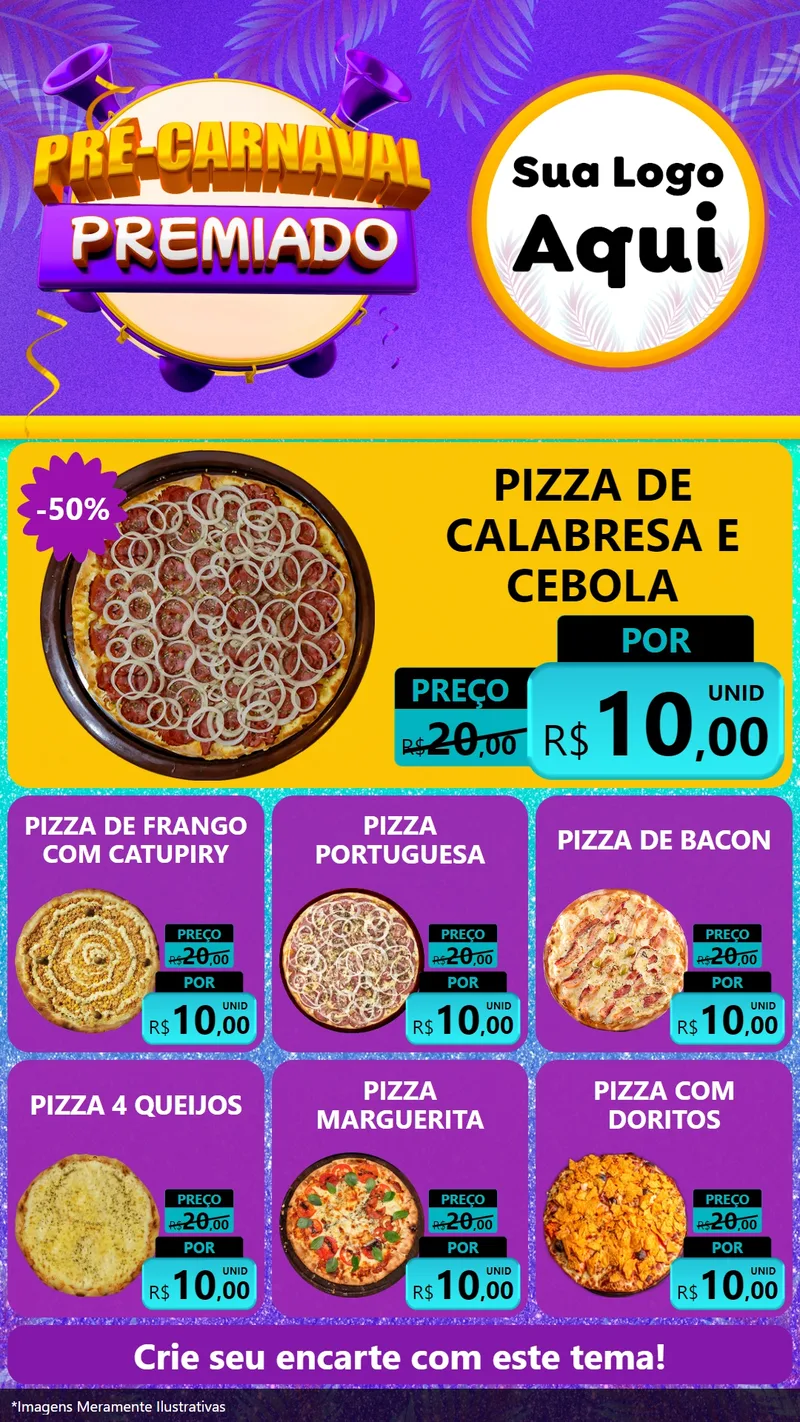 Modelo de Rede Social para Stories com o tema Pré-Carnaval Premiado para Pizzaria