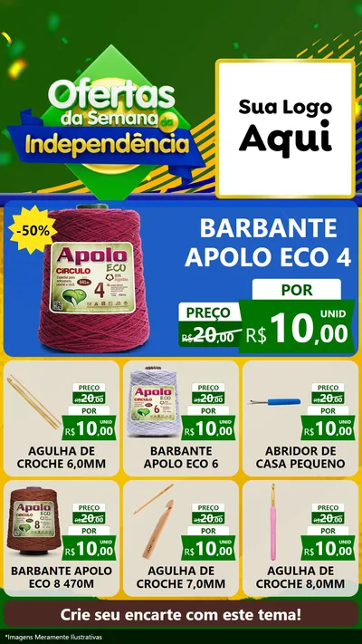 Modelo de Rede Social para Stories com o tema Ofertas da Semana da Independência para Armarinho e Aviamentos