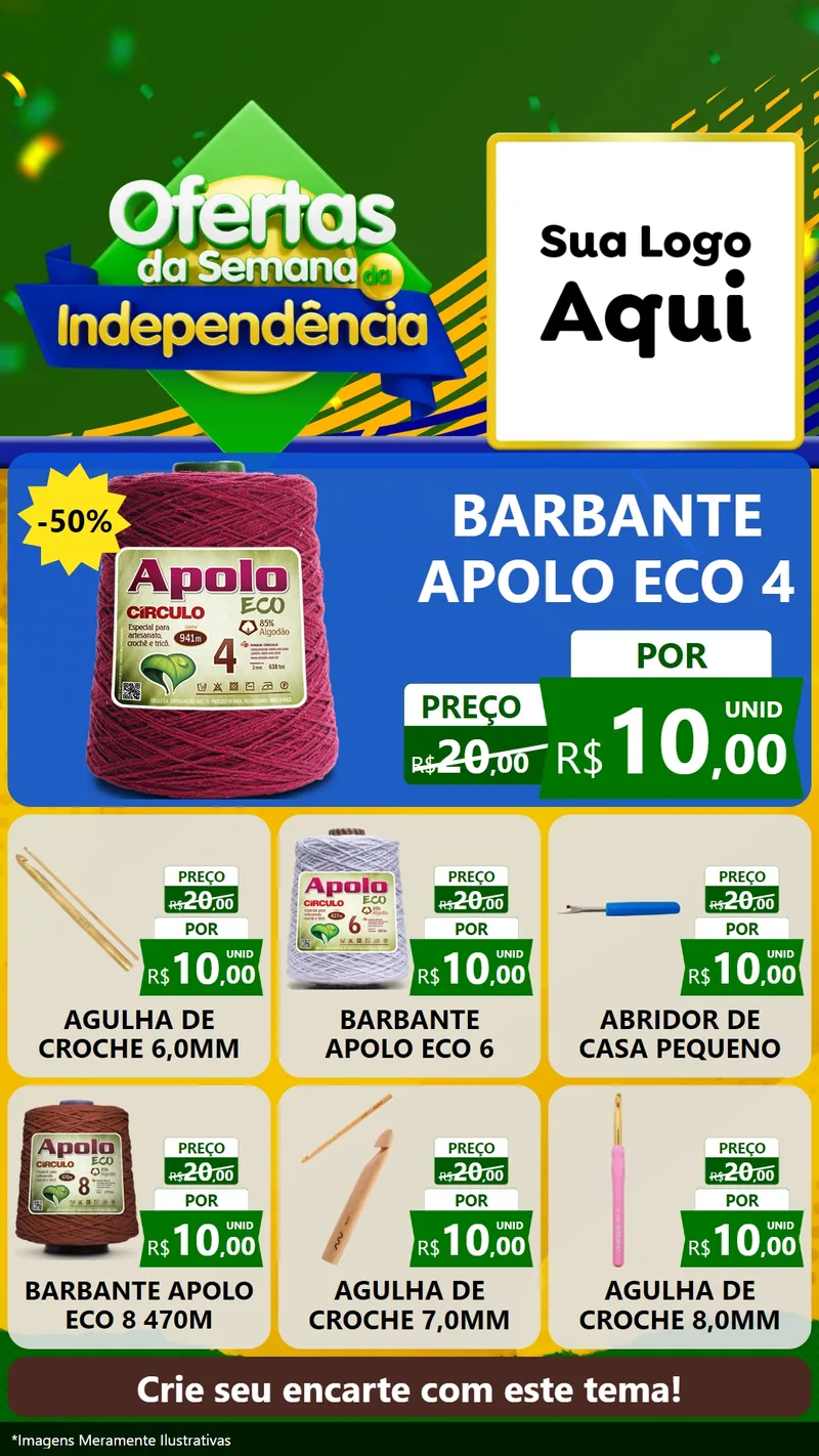 Modelo de Rede Social para Stories com o tema Ofertas da Semana da Independência para Armarinho e Aviamentos