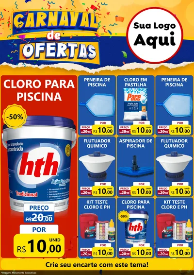 Modelo de Encarte para Encarte A4 Vertical com o tema Carnaval de Ofertas para Produtos para Piscina