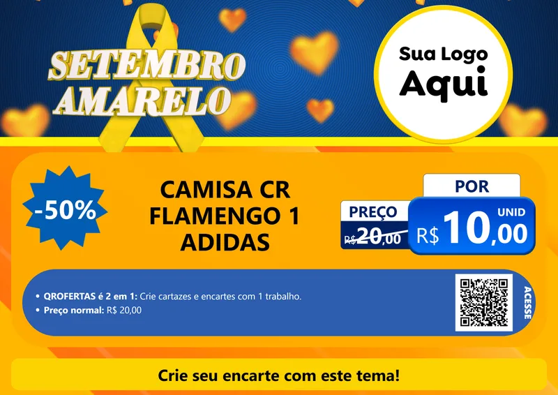 Modelo de Cartaz para Cartaz A4 Horizontal com o tema Setembro Amarelo para Roupas e acessórios