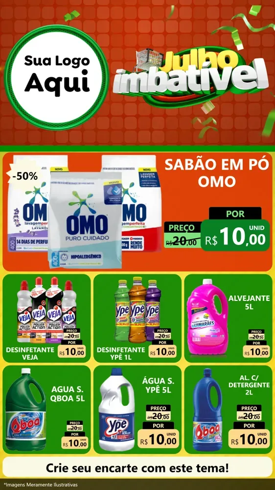Modelo de Rede Social para Stories com o tema Julho Imbatível para Produtos de Limpeza