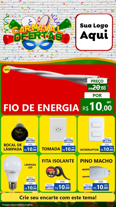 Modelo de Rede Social para Stories com o tema Carnaval de Ofertas para Materiais Elétricos