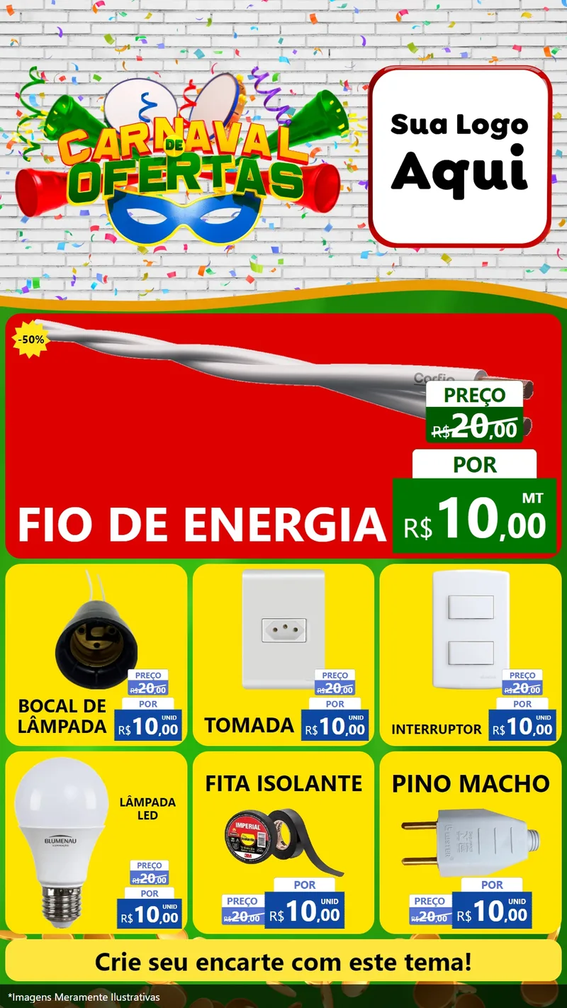 Modelo de Rede Social para Stories com o tema Carnaval de Ofertas para Materiais Elétricos