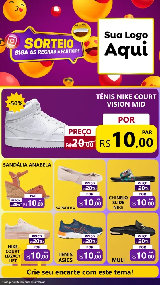Modelo de Rede Social para Stories com o tema Sorteio para Calçados