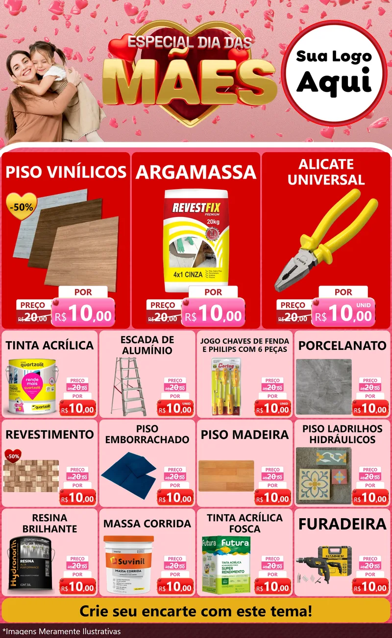 Modelo de Encarte para Encarte Grande com o tema Especial Dia Das Mães para Material para Construção