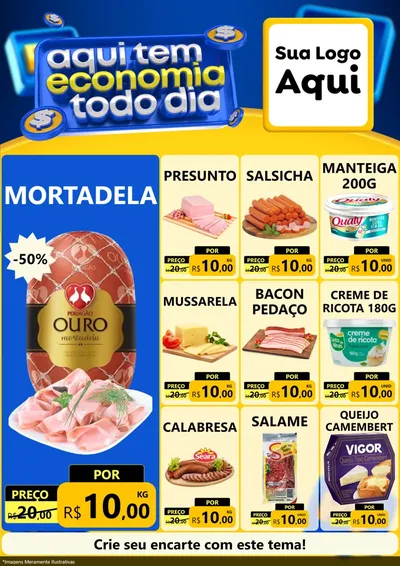 Modelo de Encarte para Encarte A4 Vertical com o tema Aqui Tem Economia Todo Dia para Frios e Laticínios