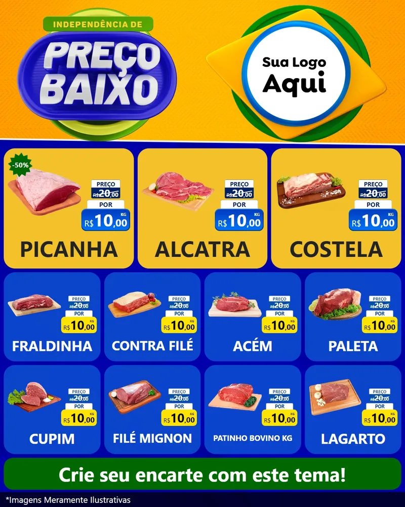 Modelo de Rede Social para Feed Instagram com o tema Independência de Preço Baixo para Açougue