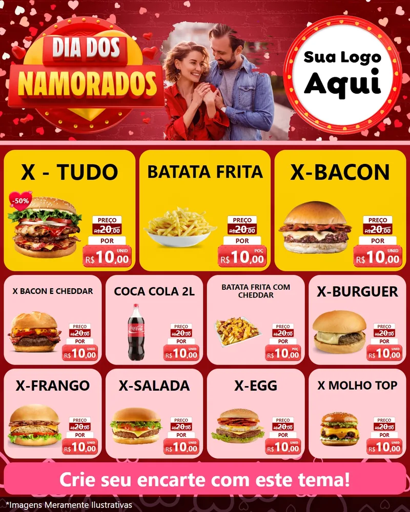 Modelo de Rede Social para Feed Instagram com o tema Dia Dos Namorados para Hamburgueria