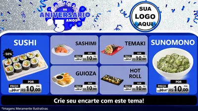 Modelo de TV para TV Horizontal com o tema Promoção de Aniversário - 3 Anos para Comida japonesa