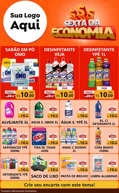 Modelo de Encarte para Encarte Grande com o tema Sexta da Economia para Produtos de Limpeza