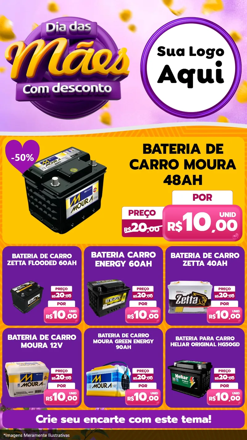 Modelo de Rede Social para Stories com o tema Dia das Mães com Desconto para Baterias Elétricas