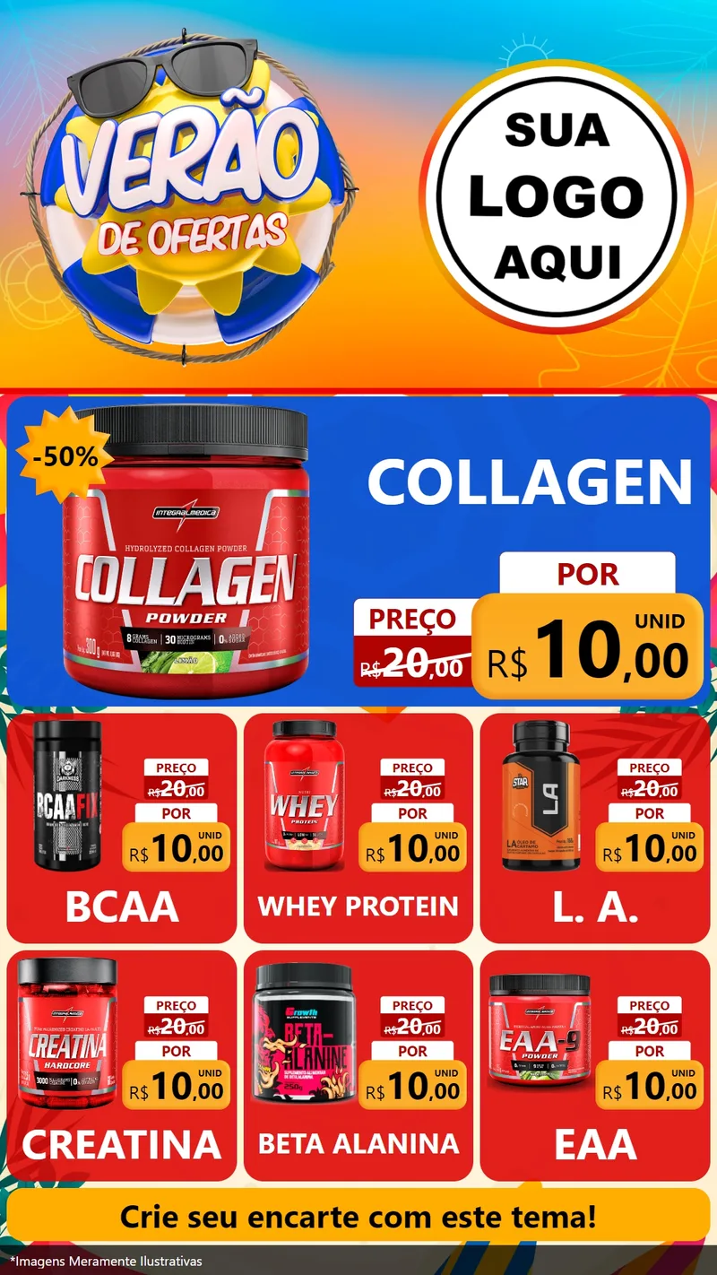Modelo de Rede Social para Stories com o tema Verão de Ofertas para Suplementos alimentares