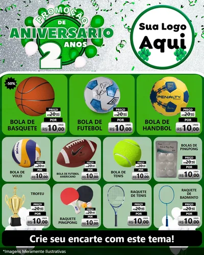 Modelo de Rede Social para Feed Instagram com o tema Promoção de Aniversário - 2 Anos para Artigos Esportivos