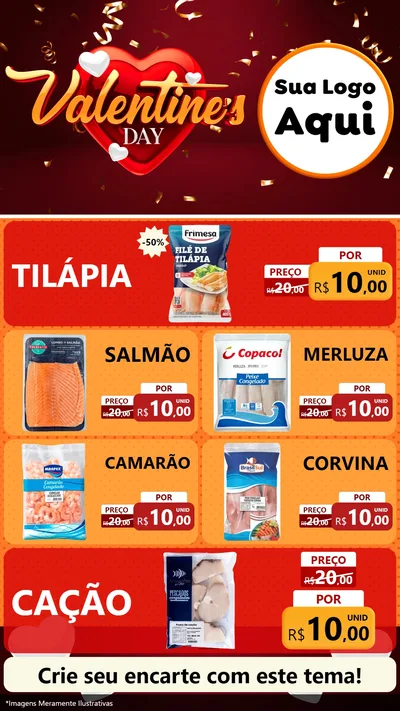 Modelo de TV para TV Vertical com o tema Valentine's Day para Peixaria