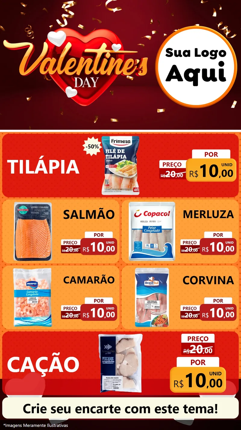Modelo de TV para TV Vertical com o tema Valentine's Day para Peixaria