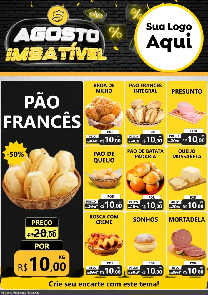 Modelo de Encarte para Encarte A4 Vertical com o tema Agosto Imbatível para Padaria