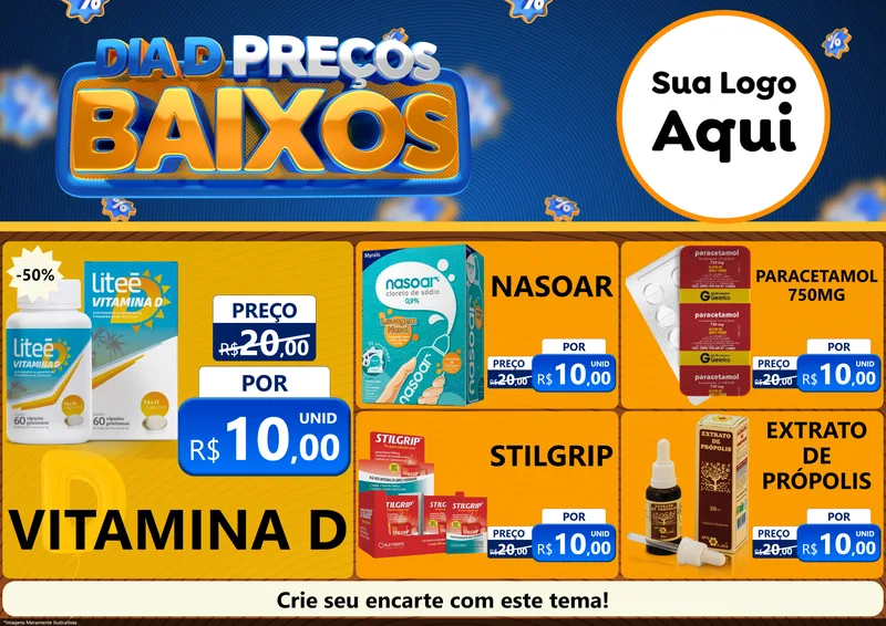 Modelo de Encarte para Encarte A4 Horizontal com o tema Dia D Preço Baixo para Farmácia