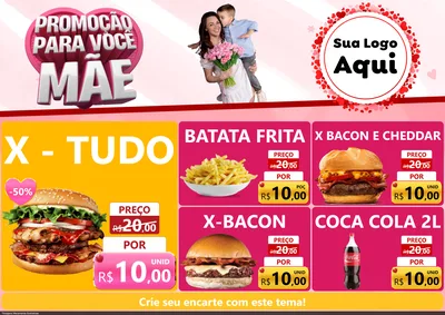 Modelo de Encarte para Encarte A4 Horizontal com o tema Promoção Para Você Mãe para Hamburgueria