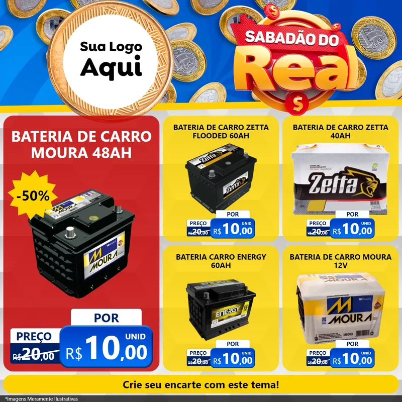 Modelo de Rede Social para Feed Facebook com o tema Sabadão do Real para Baterias Elétricas