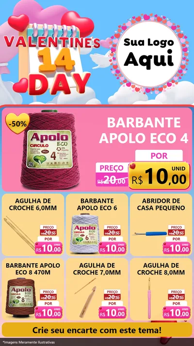 Modelo de Rede Social para Stories com o tema Valentine's Day para Armarinho e Aviamentos