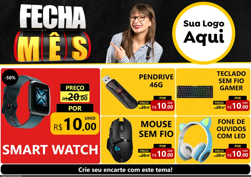 Modelo de Encarte para Encarte A4 Horizontal com o tema Fecha Mês para Informática