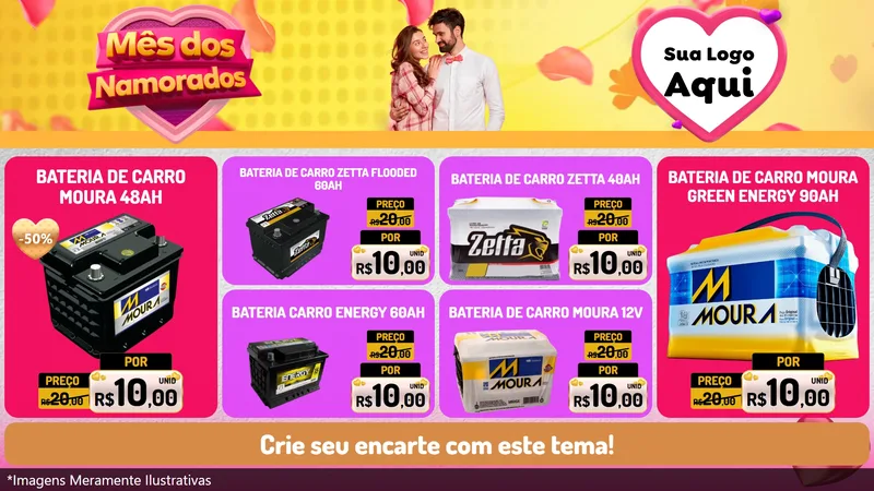 Modelo de TV para TV Horizontal com o tema Mês dos Namorados para Baterias Elétricas