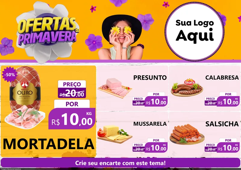 Modelo de Encarte para Encarte A4 Horizontal com o tema Ofertas Da Primavera para Frios e Laticínios