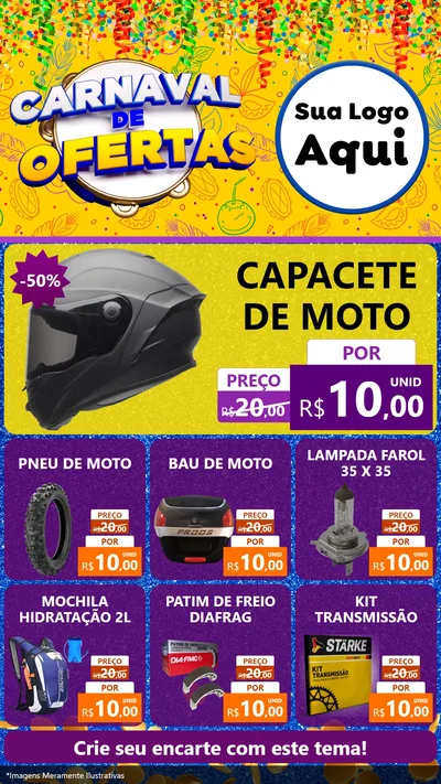Modelo de Rede Social para Stories com o tema Carnaval de Ofertas para Moto peças