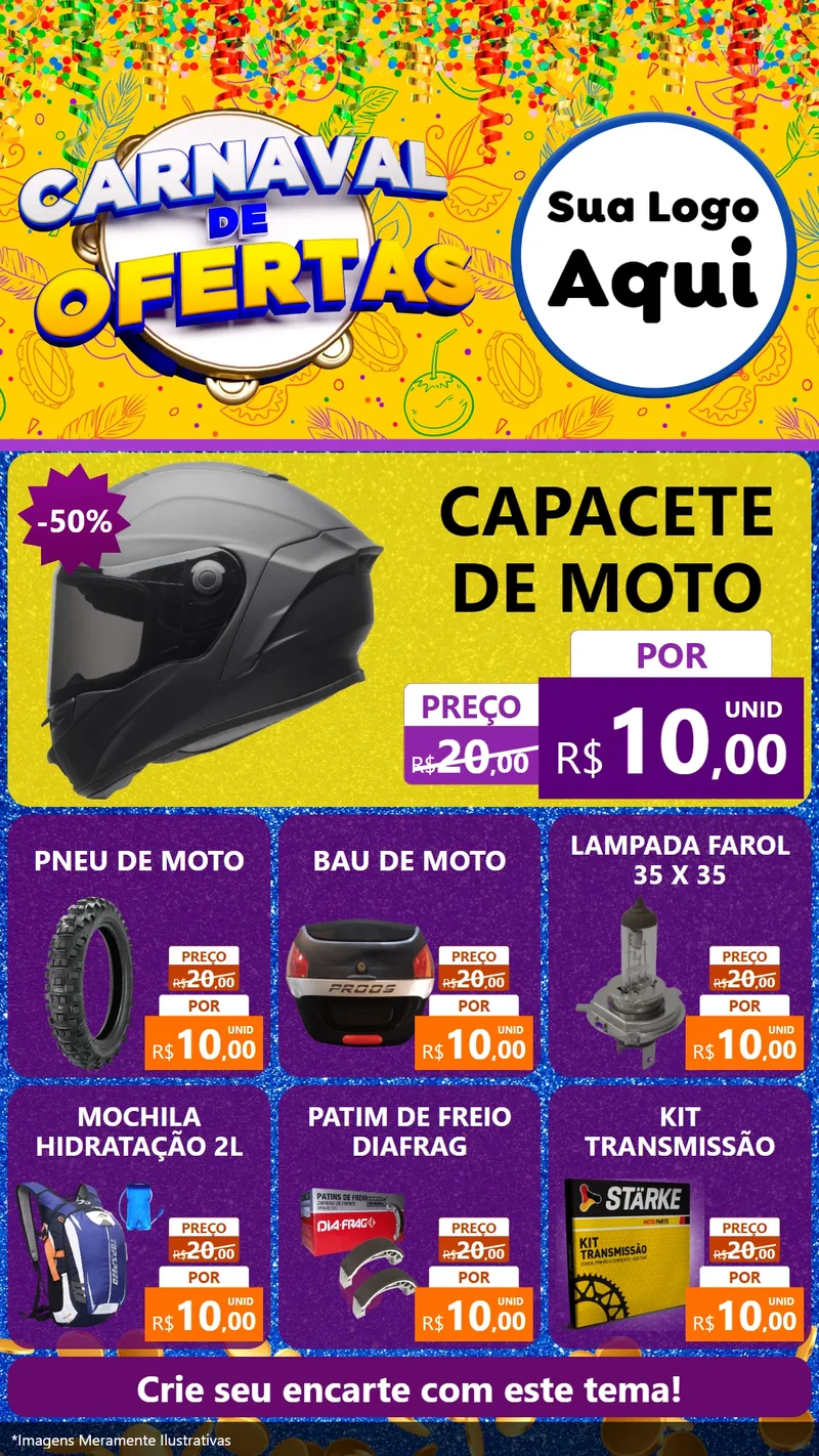 Modelo de Rede Social para Stories com o tema Carnaval de Ofertas para Moto peças