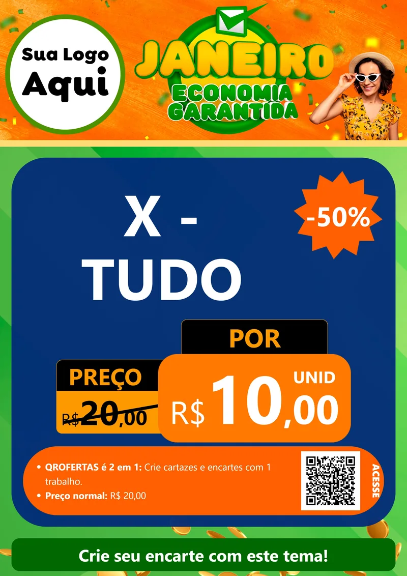 Modelo de Cartaz para Cartaz A4 Vertical com o tema Janeiro - Economia Garantida para Hamburgueria