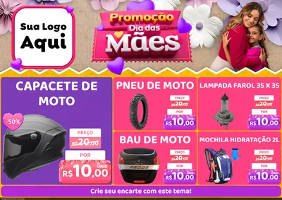 Modelo de Encarte para Encarte A4 Horizontal com o tema Promoção Dia das Mães para Moto peças
