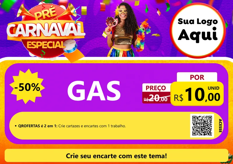 Modelo de Cartaz para Cartaz A4 Horizontal com o tema Pré-Carnaval Especial para Água e gás