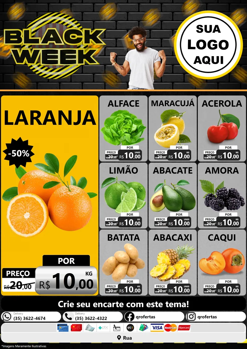 Modelo de Encarte para Encarte A4 Vertical com o tema Black Week para Hortifrúti