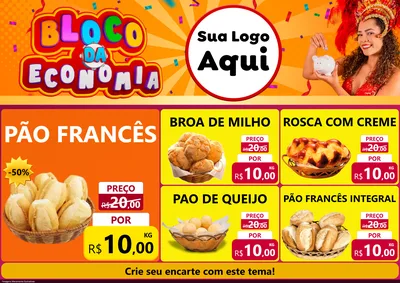 Modelo de Encarte para Encarte A4 Horizontal com o tema Bloco da Economia para Padaria