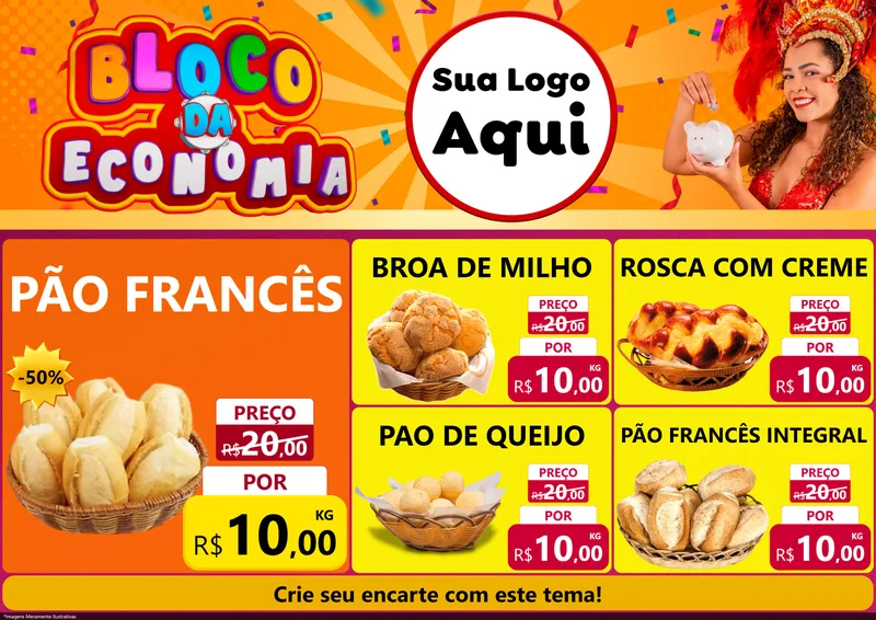Modelo de Encarte para Encarte A4 Horizontal com o tema Bloco da Economia para Padaria